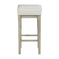 Transitional White Faux Leather Seat 29-inch Pub Height Stools Set of 2, White Finish Solid Wood Frame