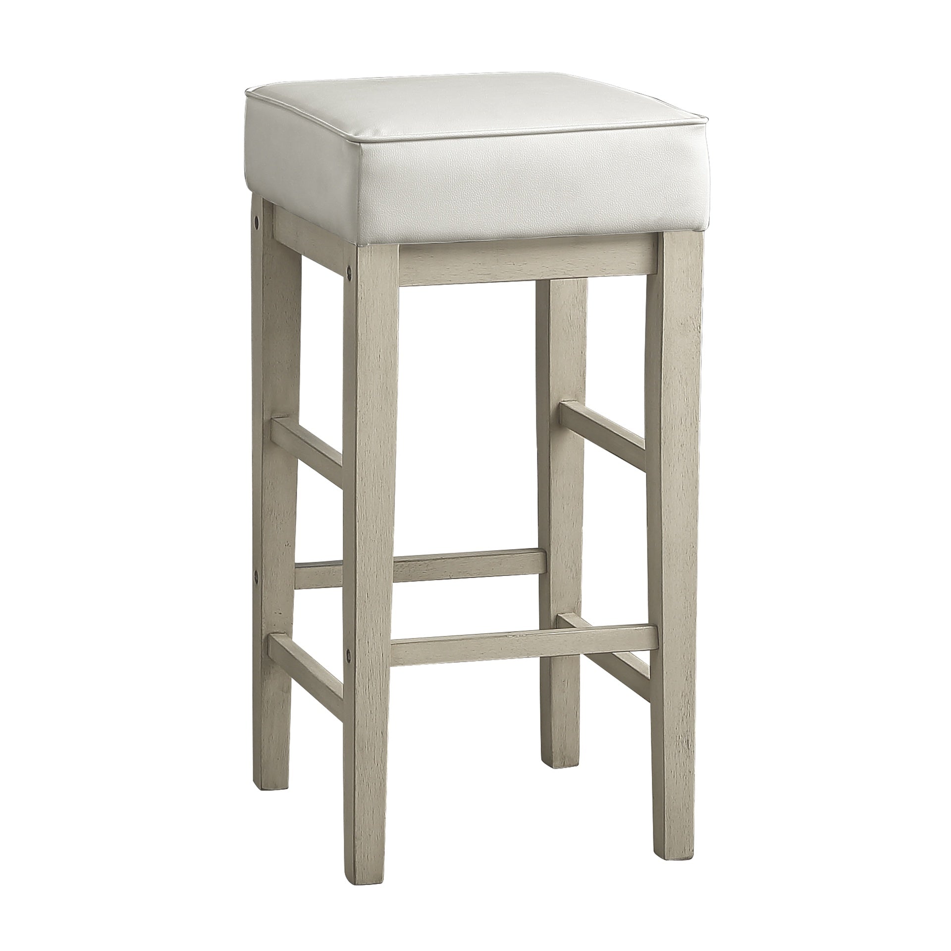 Transitional White Faux Leather Seat 29-inch Pub Height Stools Set of 2, White Finish Solid Wood Frame