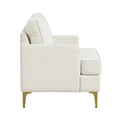 Modern Comfort Accent Chair 1pc Beige Chenille Upholstery Gold Finish Metal Legs Living Room Furniture Durable Plywood