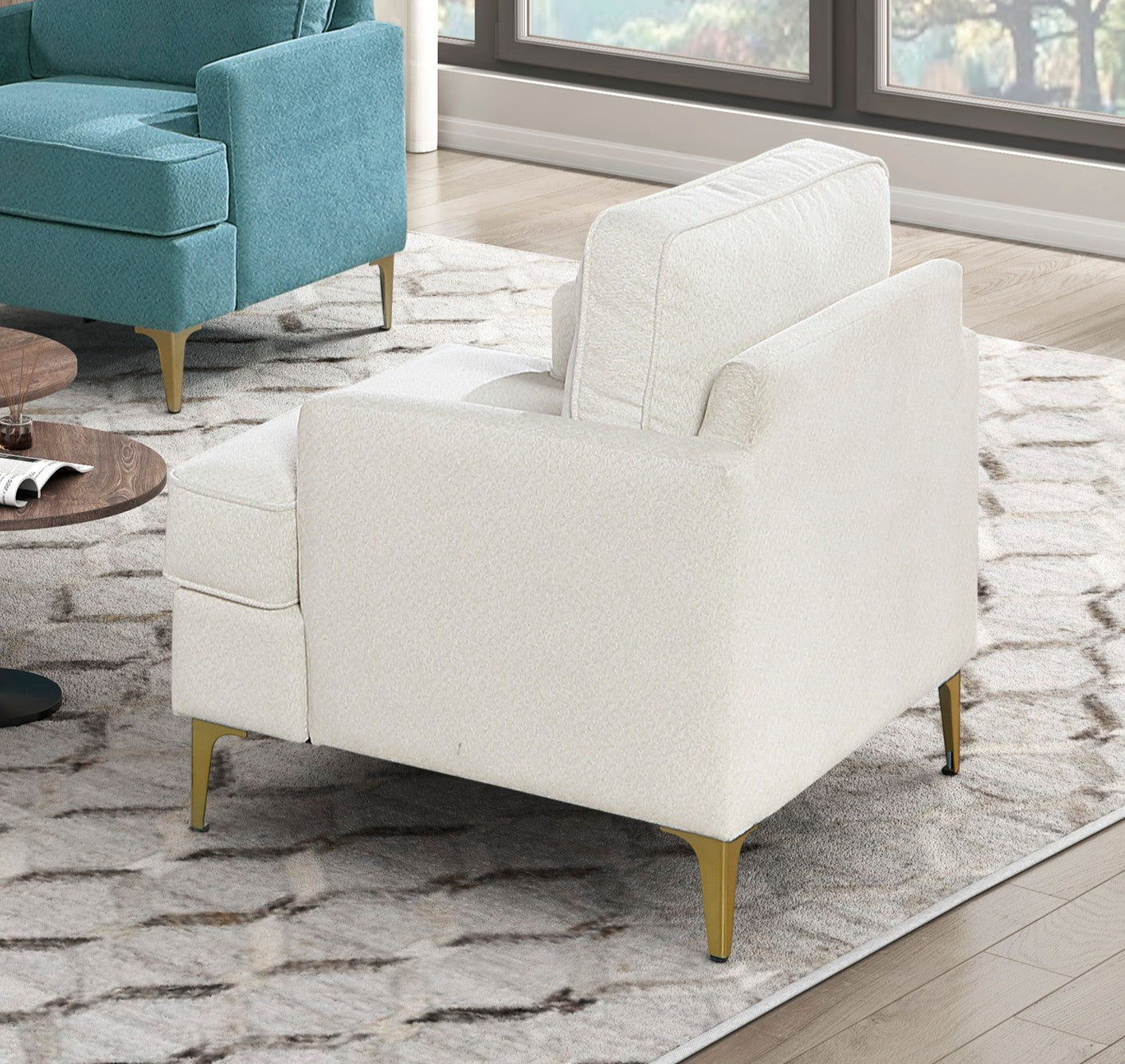 Modern Comfort Accent Chair 1pc Beige Chenille Upholstery Gold Finish Metal Legs Living Room Furniture Durable Plywood