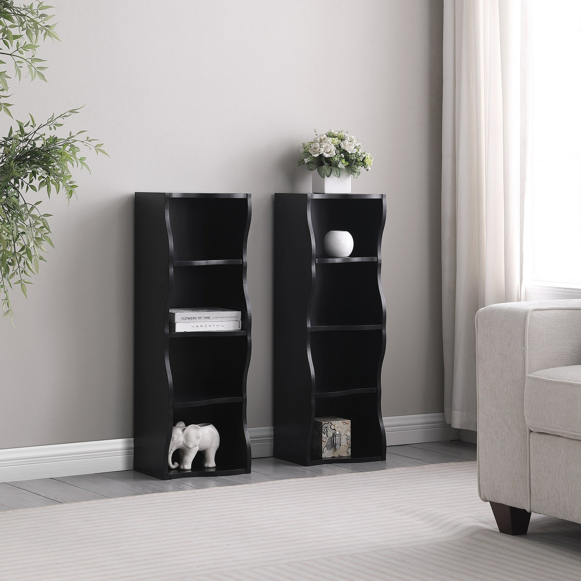 8-layer adjustable shelf ultra-thin bookshelf with a wavy border design, which is more aesthetically pleasing, is suitable for high and narrow, display and multi-functional bookshelves in home offices