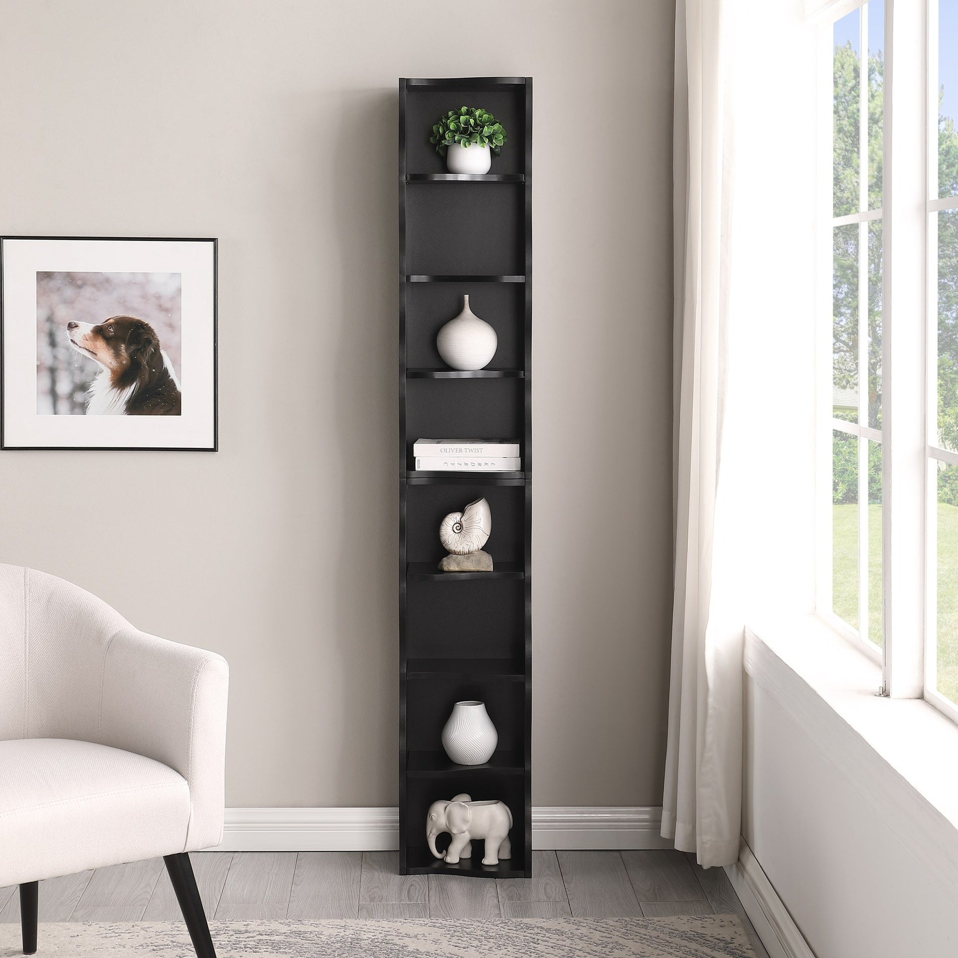 8-layer adjustable shelf ultra-thin bookshelf with a wavy border design, which is more aesthetically pleasing, is suitable for high and narrow, display and multi-functional bookshelves in home offices