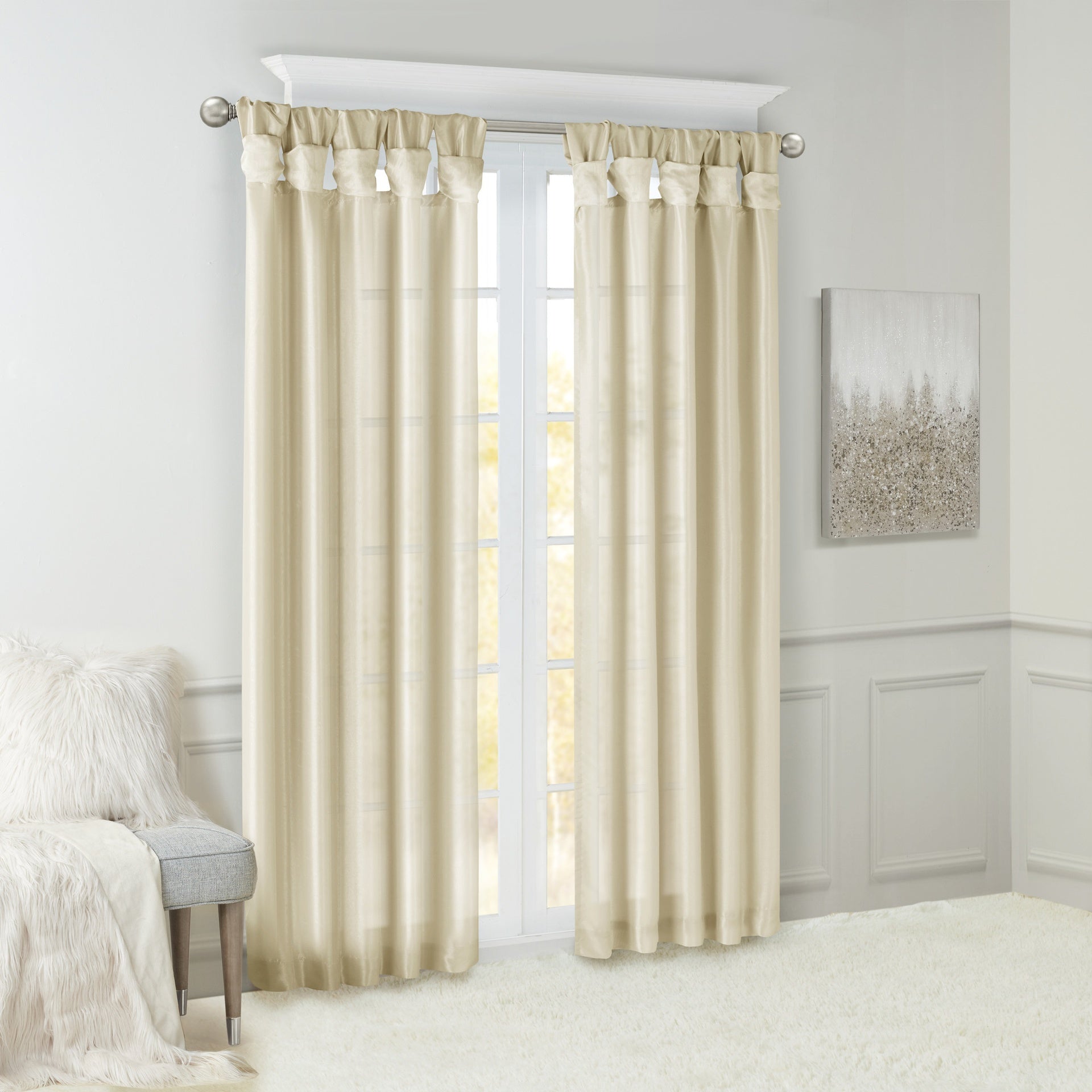 Twist Tab Lined Window Curtain Panel Champagne 50x95"