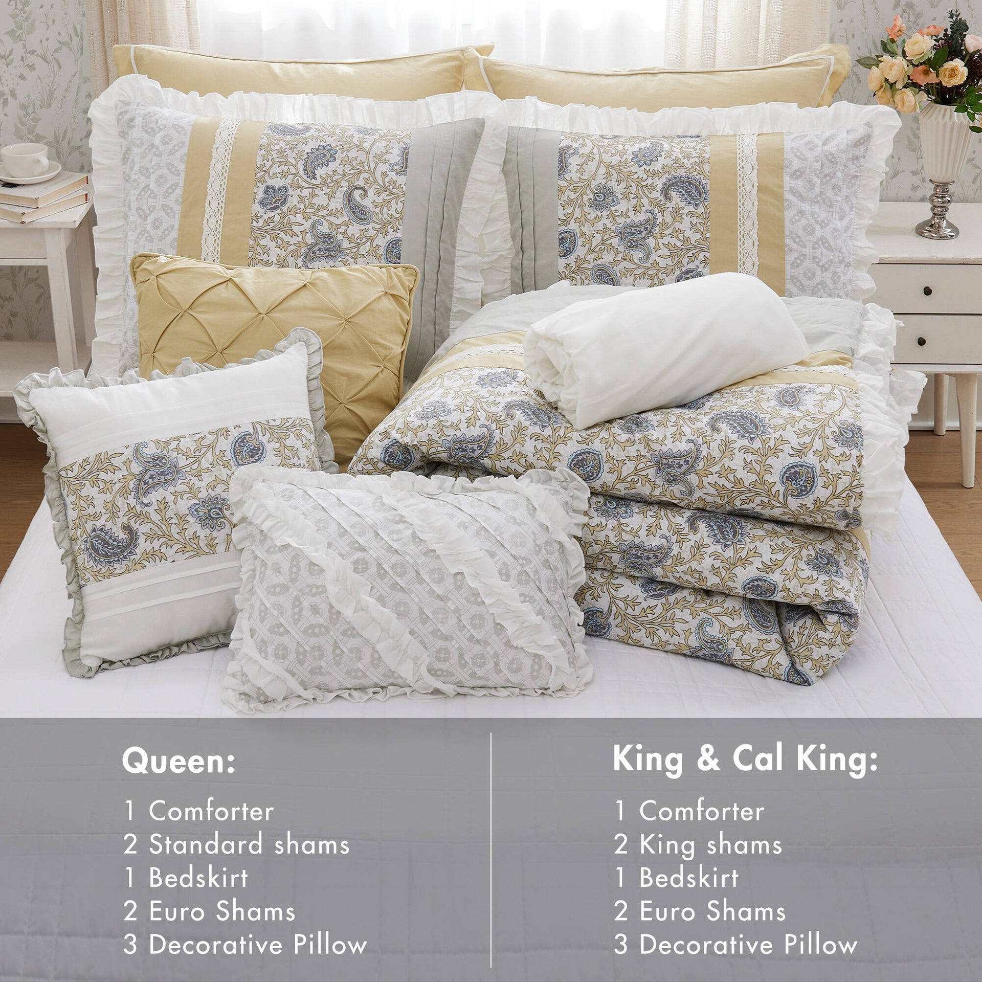 9 Piece Cotton Percale Comforter Set Yellow Cal King