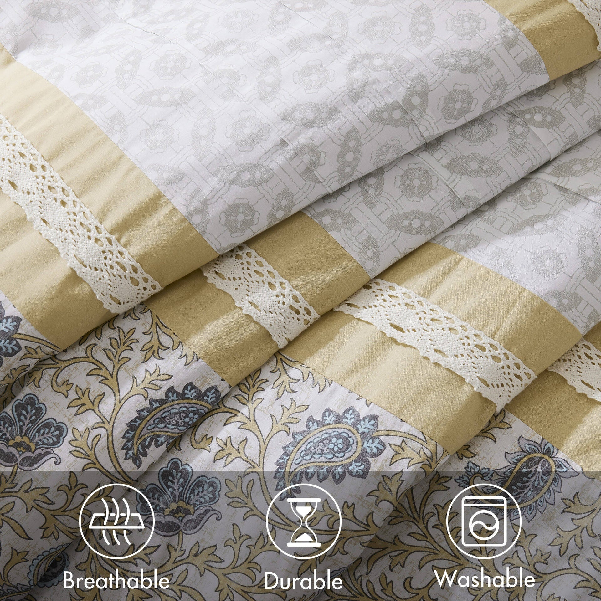 9 Piece Cotton Percale Comforter Set Yellow Cal King