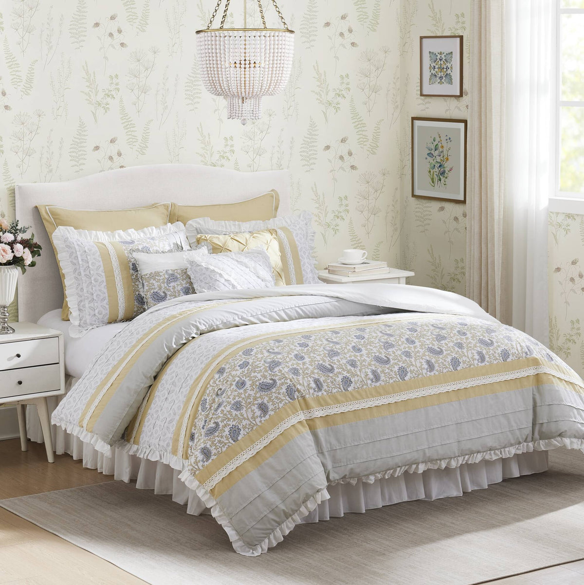 9 Piece Cotton Percale Comforter Set Yellow Cal King