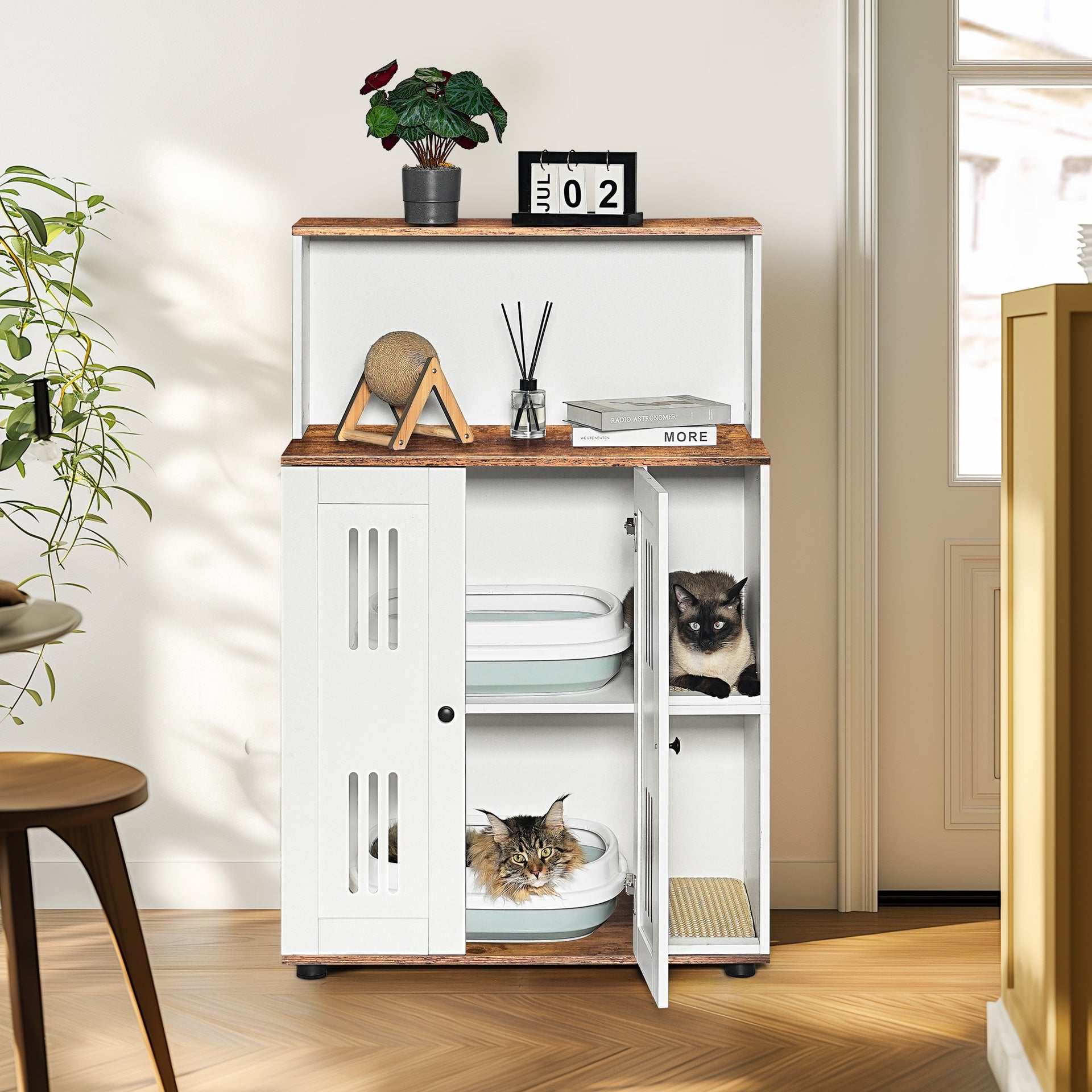 Litter Box Enclosure for 2 Cats,Hidden cat furniture, double litter cabinet, can be used as side cabinet, wash bathroom