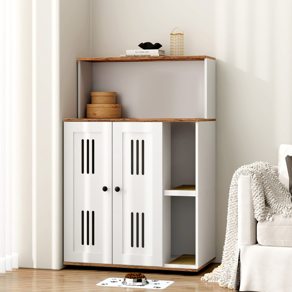 Litter Box Enclosure for 2 Cats,Hidden cat furniture, double litter cabinet, can be used as side cabinet, wash bathroom