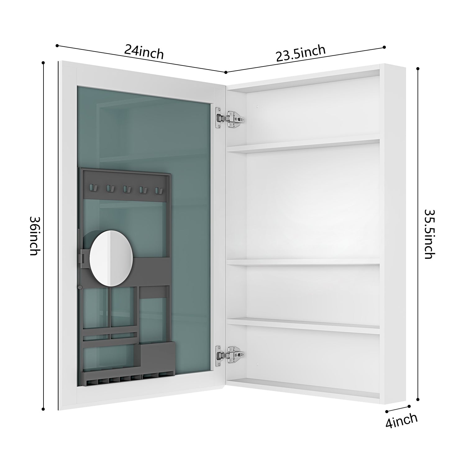 24'' W x 36'' H Surface Frameless Mirror Medicine Cabinet, Beveled Mirror Edges Bathroom Medicine Cabinet, Left opening door