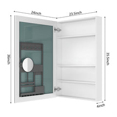 24'' W x 36'' H Surface Frameless Mirror Medicine Cabinet, Beveled Mirror Edges Bathroom Medicine Cabinet, Left opening door