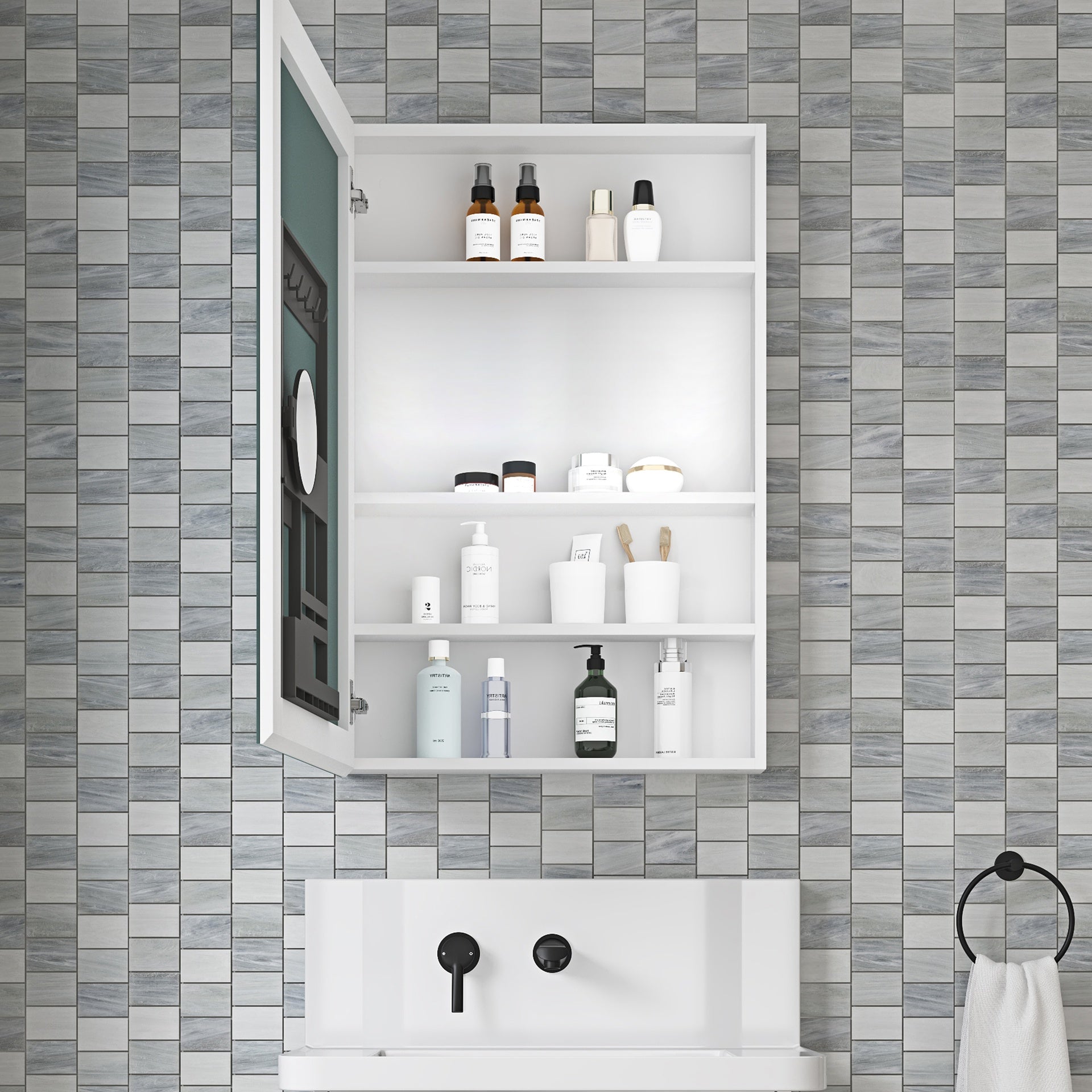 24'' W x 36'' H Surface Frameless Mirror Medicine Cabinet, Beveled Mirror Edges Bathroom Medicine Cabinet, Left opening door