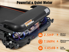 Treadmills for Home, 2.5HP Quiet Folding Treadmill with Heart Rate Sensor,  300lbs Weight Capacity, 7.5MPH, Incline Treadmill With USB Charge Station For Android & Bluetooth Speaker, 6 Shock-Absorbing