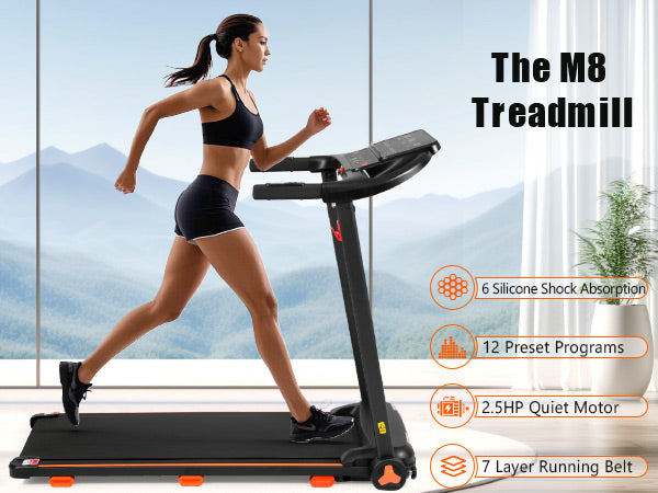 Treadmills for Home, 2.5HP Quiet Folding Treadmill with Heart Rate Sensor,  300lbs Weight Capacity, 7.5MPH, Incline Treadmill With USB Charge Station For Android & Bluetooth Speaker, 6 Shock-Absorbing