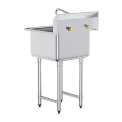 Stainless Steel Prep & Utility Sink, 1 Compartment Free Standing Small Sink Include Faucet & legs, 21"x41" Commercial Single Bowl Sinks for Garage, Restaurant, Kitchen, Laundry