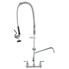 Commercial Faucet with Pre-Rinse Sprayer, 36" Height, 8" Center, 12" Swing Spout, Wall Mount Kitchen Sink Faucet, Brass Constructed Device with Pull Down Spray, for 1/2/3 Compartment Sink