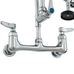 Commercial Faucet with Pre-Rinse Sprayer, 36" Height, 8" Center, 12" Swing Spout, Wall Mount Kitchen Sink Faucet, Brass Constructed Device with Pull Down Spray, for 1/2/3 Compartment Sink