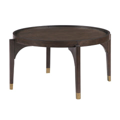 Dark Brown Finish Cocktail Table Solid Wood Legs with Metallic Gold Tip Classic Luxury Living Room Furniture 1pc Round Coffee Table