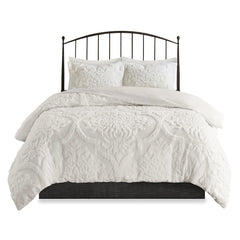 Full/Queen 3 Piece Tufted Cotton Chenille Damask Duvet Cover Set