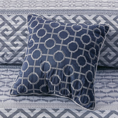 4 Piece Jacquard Quilt Set with Throw Pillow Navy Full/Queen