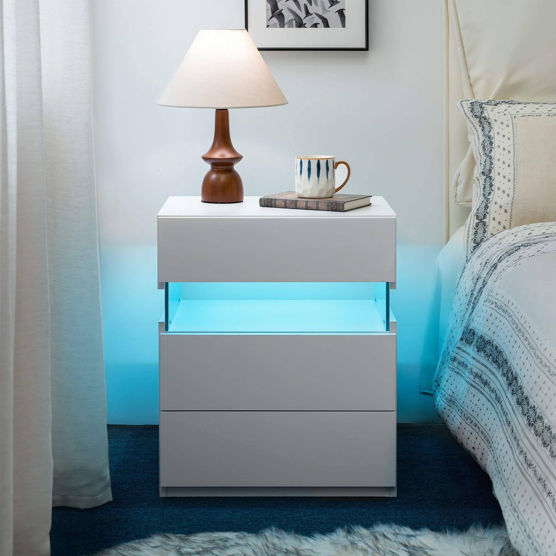 LED Nightstands 3 Drawer Dresser for Bedroom with 16RGB Color Lights,Bedside Tables for Living Room Bedside Furniture (White)