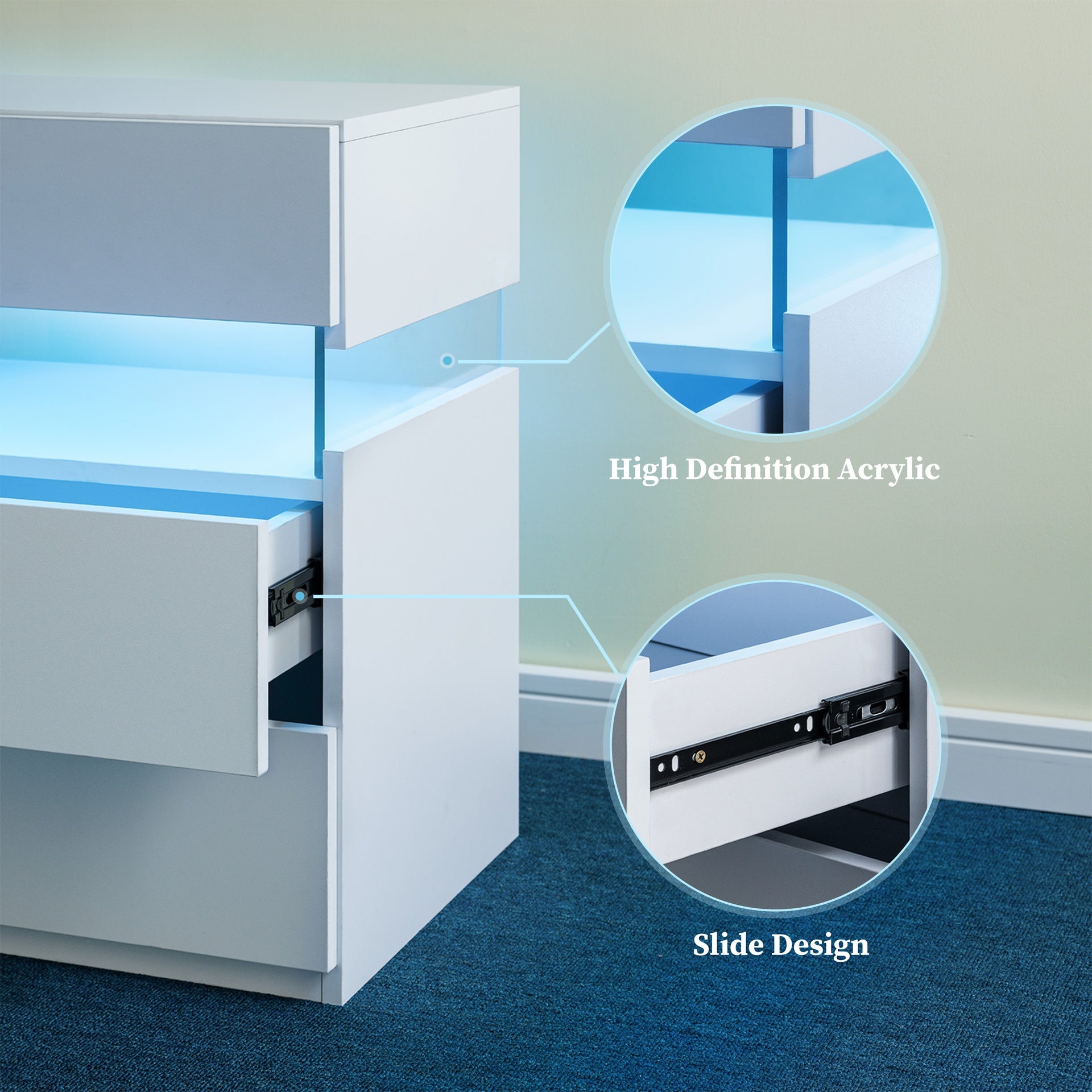 LED Nightstands 3 Drawer Dresser for Bedroom with 16RGB Color Lights,Bedside Tables for Living Room Bedside Furniture (White)
