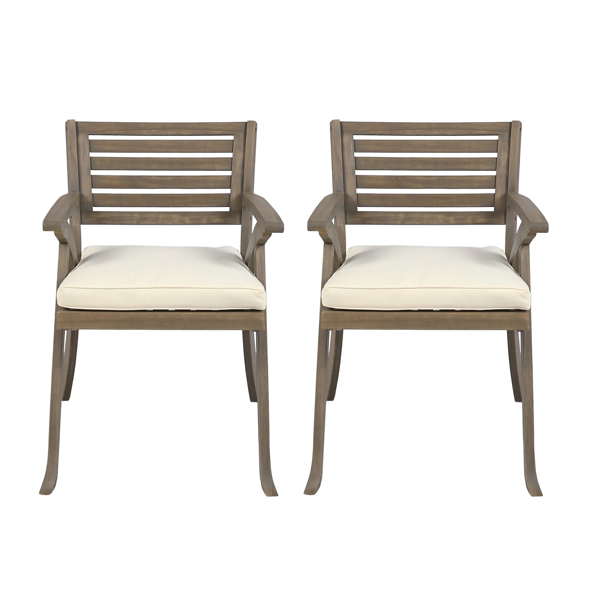 Helen Outdoor Acacia Wood Dining Chair, Gray and Crème