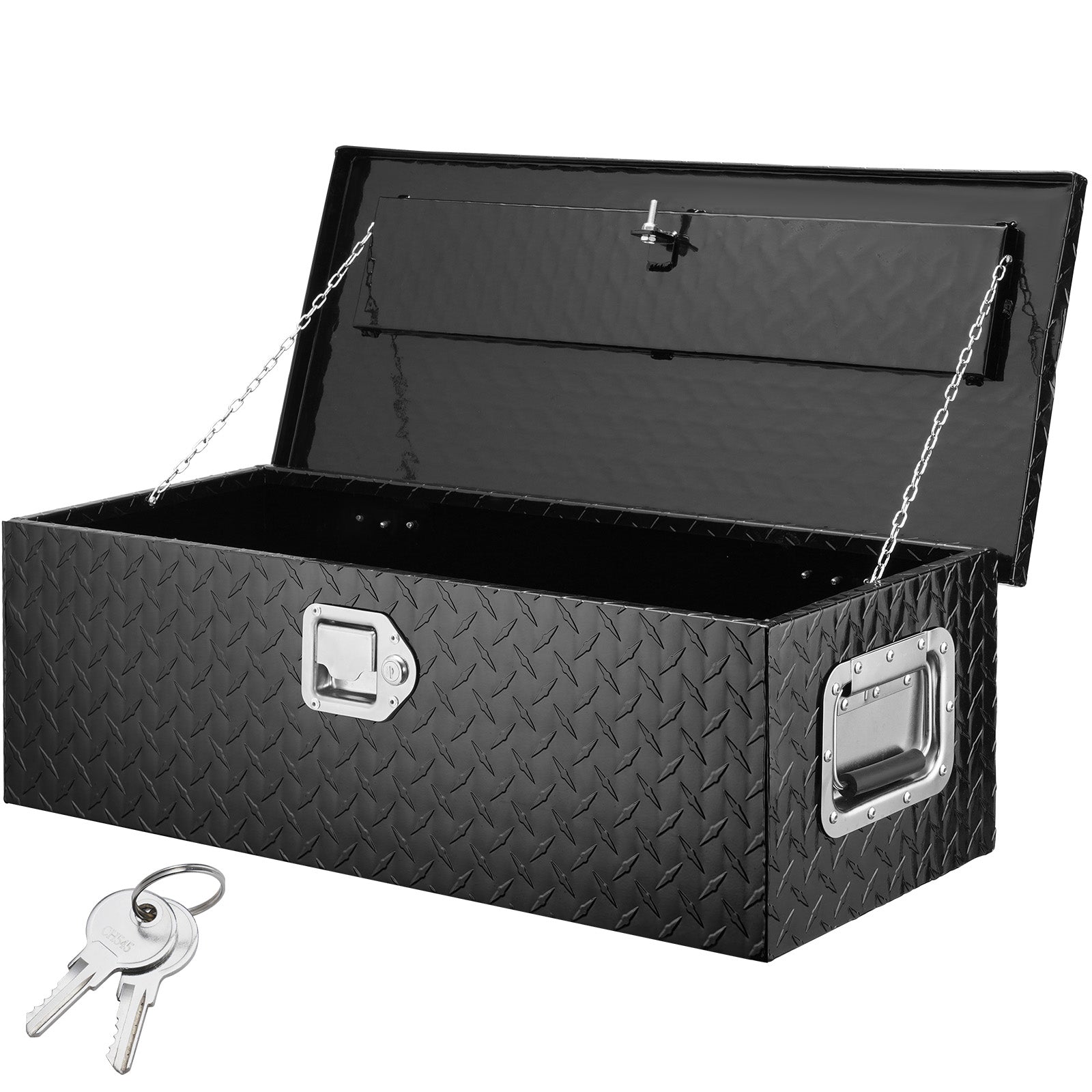 Heavy Duty Aluminum Truck Bed Tool Box, Diamond Plate Tool Box with Side Handle and Lock Keys, Storage Tool Box Chest Box Organizer for Pickup, RV, Trailer, Truck Bed, 30"x13"x9.6", Black