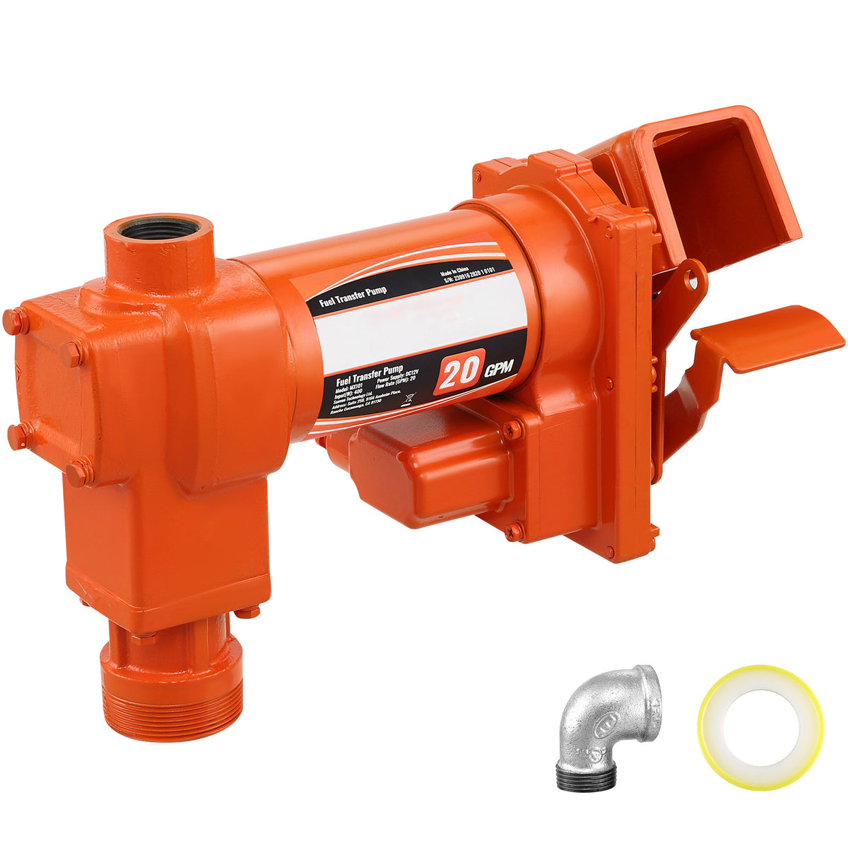 Fuel Transfer Pump, 12V DC 20 GPM 1/4 HP, High Flow Cast Iron Gasoline Extractor Pump with Fuel Collection Box Design for Gasoline, Diesel, Kerosene, Ethanol & Methanol Blends, and Biodiesel