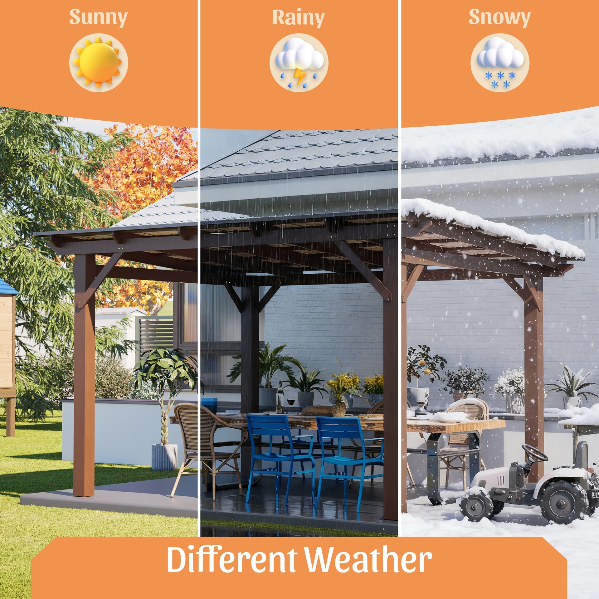 13x10ft Wooden Garden Gazebo with Metal Roof, Spacious Outdoor Patio Shade Structure for Backyard & Garden