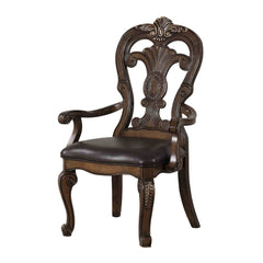 Traditional Style 2pc Arm Chair Ornate Corbels Dark Brown Finish Dining Room