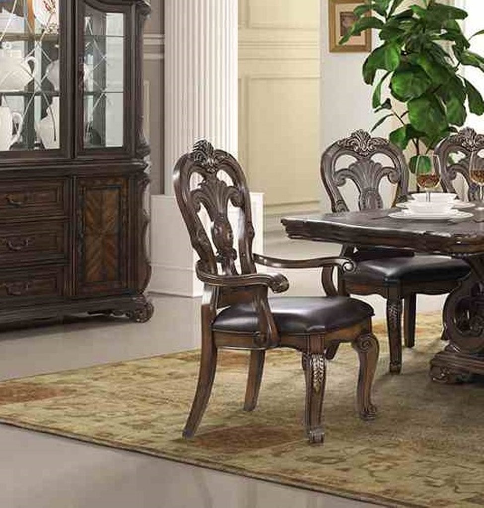 Traditional Style 2pc Arm Chair Ornate Corbels Dark Brown Finish Dining Room