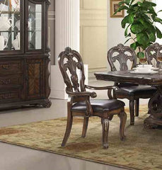 Traditional Style 2pc Arm Chair Ornate Corbels Dark Brown Finish Dining Room