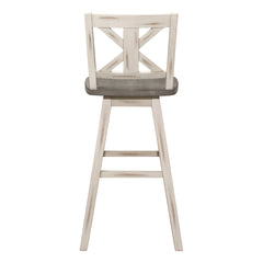 Pub Height Chairs Set of 2, Distressed Gray and White 360-degree Swivel Chair Solid Rubberwood Furniture, X-Back Bar Chairs