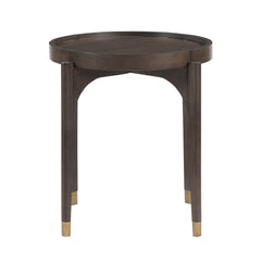Dark Brown Finish Round End Table Solid Wood Legs with Metallic Gold Tip Classic Luxury Living Room Furniture 1pc Side Table
