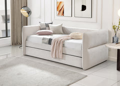 Luxurious 1pc Modern Daybed Pull Out Trundle Button Tufted Nailhead Trim Bedroom Living Room Furniture Oatmeal Finish