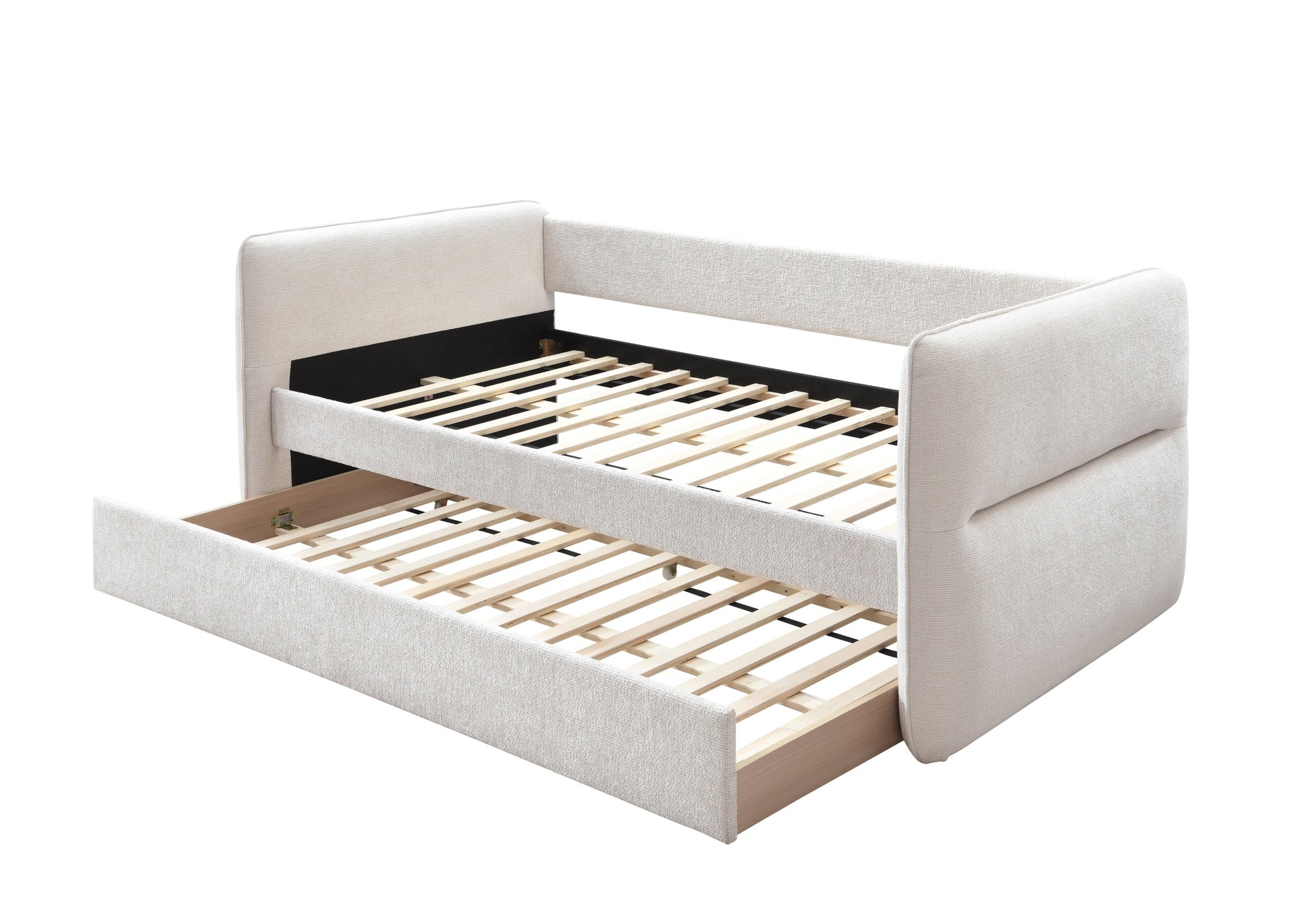 Luxurious 1pc Modern Daybed Pull Out Trundle Button Tufted Nailhead Trim Bedroom Living Room Furniture Oatmeal Finish