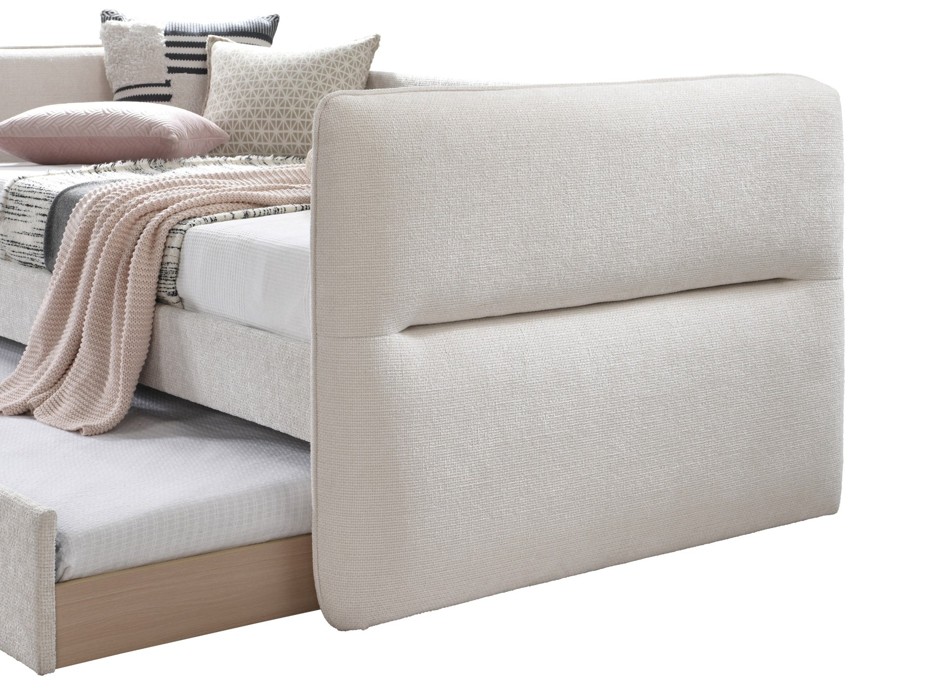 Luxurious 1pc Modern Daybed Pull Out Trundle Button Tufted Nailhead Trim Bedroom Living Room Furniture Oatmeal Finish