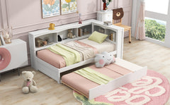 Twin Size Daybed with Trundle, Storage Cabinets and USB Ports, White