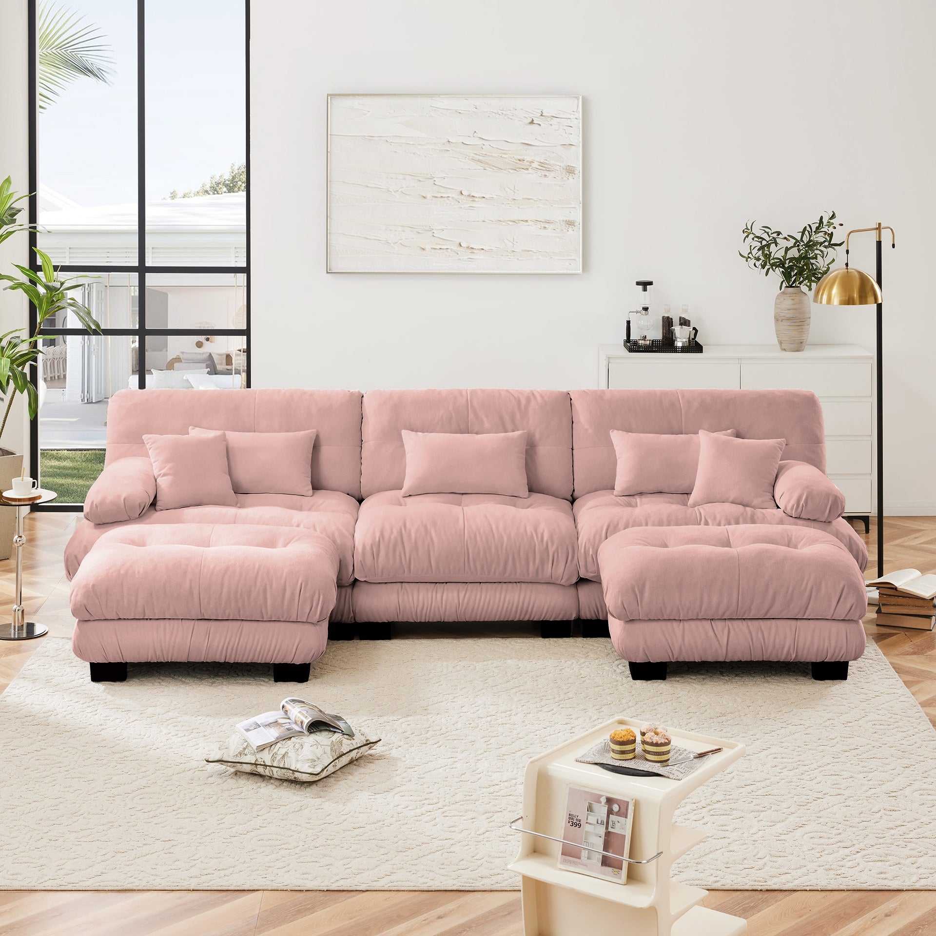 Luxury Modular Sectional Sofa Couch - Oversized U Shaped Cloud Couch for Living Room,Deep Seat Sofa Couch with 2 Ottomans ,Chenille Pink