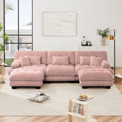 Luxury Modular Sectional Sofa Couch - Oversized U Shaped Cloud Couch for Living Room,Deep Seat Sofa Couch with 2 Ottomans ,Chenille Pink