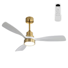 48 Inch Wood Ceiling Fan With 3 Solid Wood Blades Remote Control Reversible DC Motor For Living Room