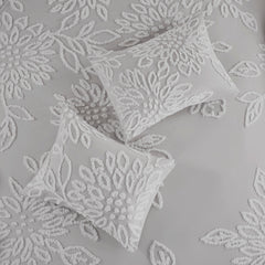 3 Piece Tufted Cotton Chenille Floral Comforter Set Warm Grey/White King/Cal King