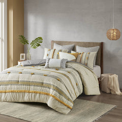 3 Piece Cotton Comforter Set Gray/Yellow Full/Queen