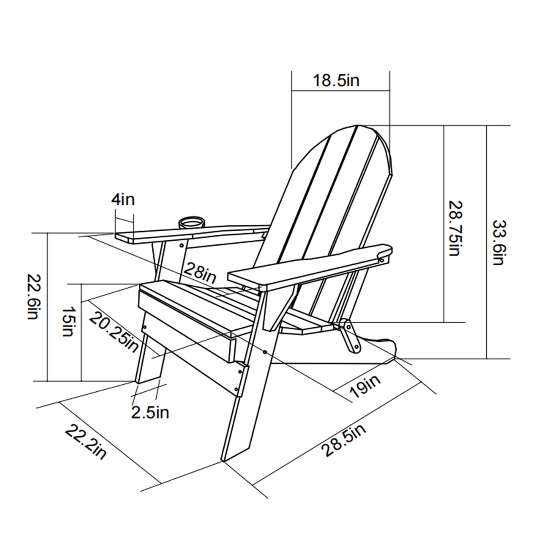 HDPE Folding Adirondack Chair with Dual Cup Holder - Composite Adirondack Chair with Wood Texture- ,Gray