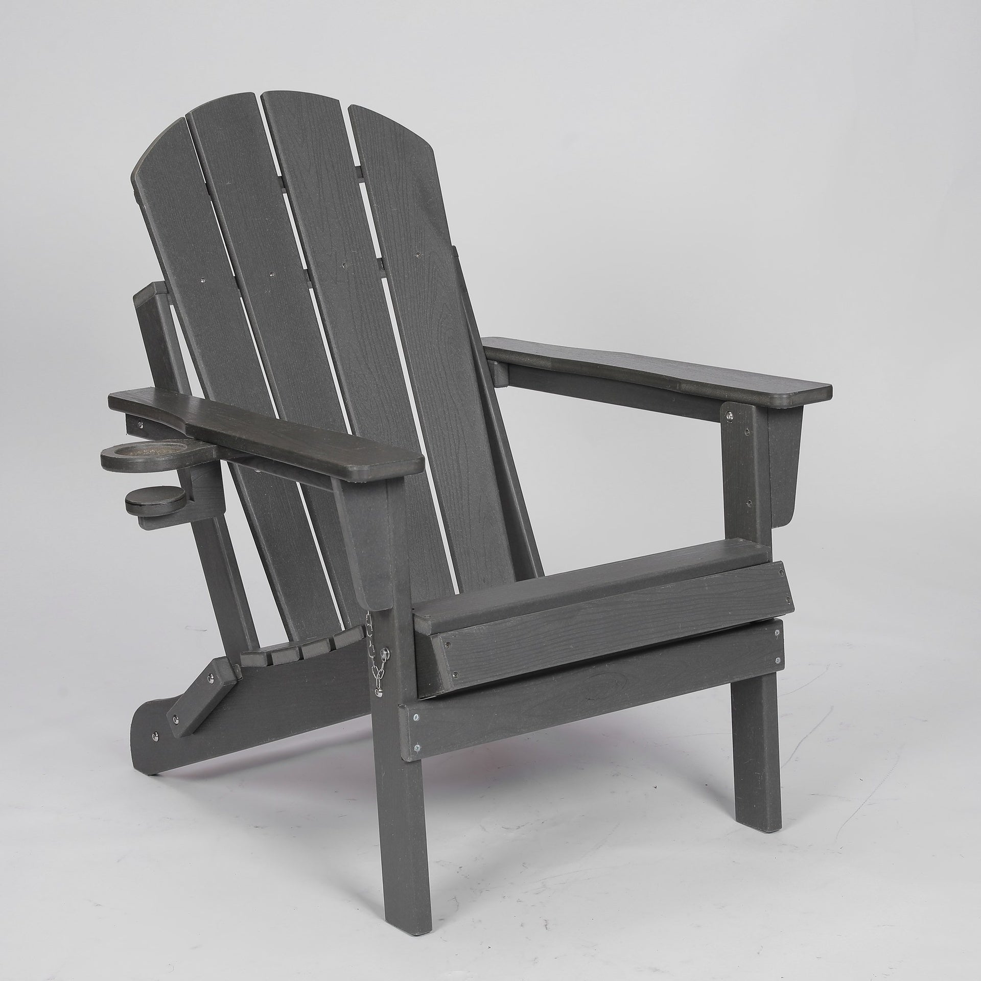 HDPE Folding Adirondack Chair with Dual Cup Holder - Composite Adirondack Chair with Wood Texture- ,Gray