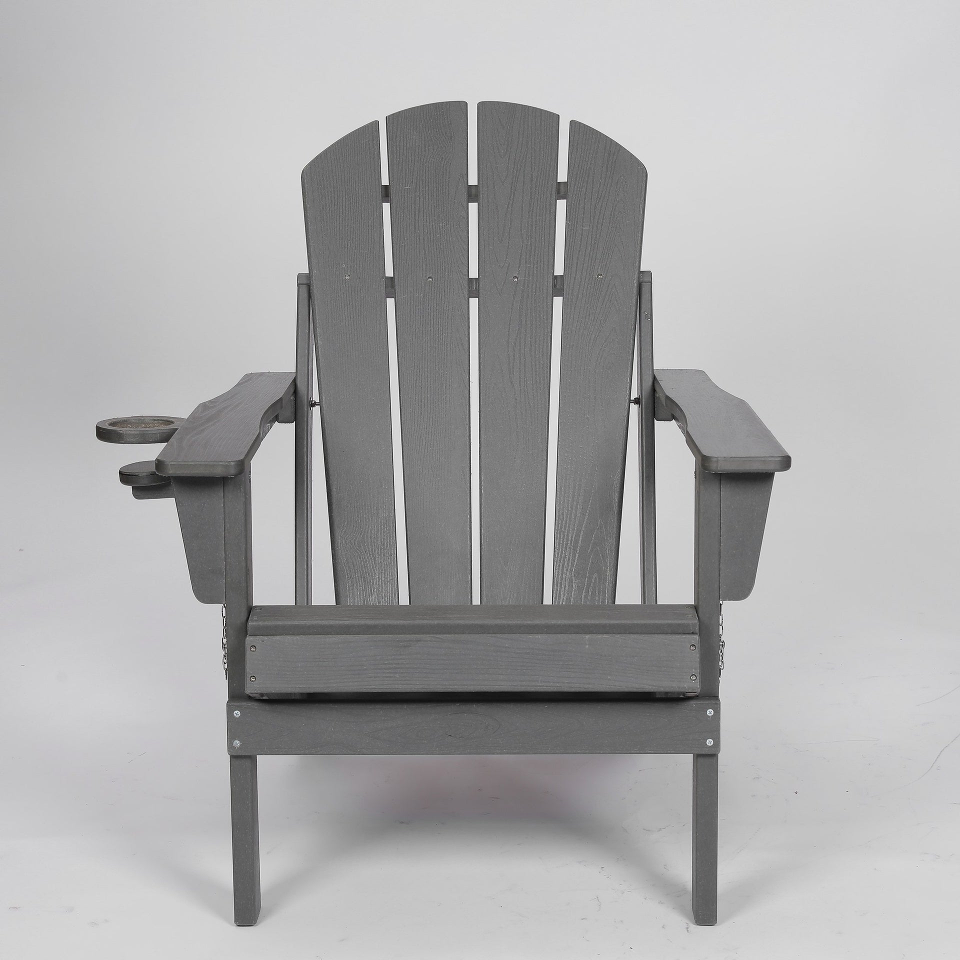 HDPE Folding Adirondack Chair with Dual Cup Holder - Composite Adirondack Chair with Wood Texture- ,Gray