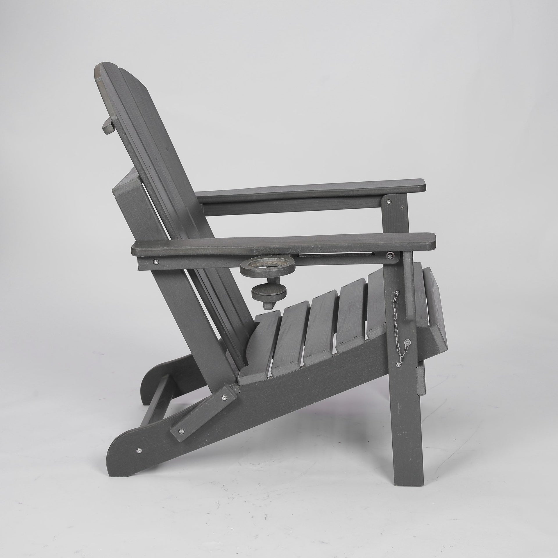 HDPE Folding Adirondack Chair with Dual Cup Holder - Composite Adirondack Chair with Wood Texture- ,Gray