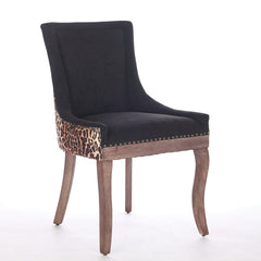 A&A Furniture,Ultra Side Dining Chair, Thickened fabric chairs with neutrally toned solid wood legs, Bronze nail head, Set of 2,Leopard Print