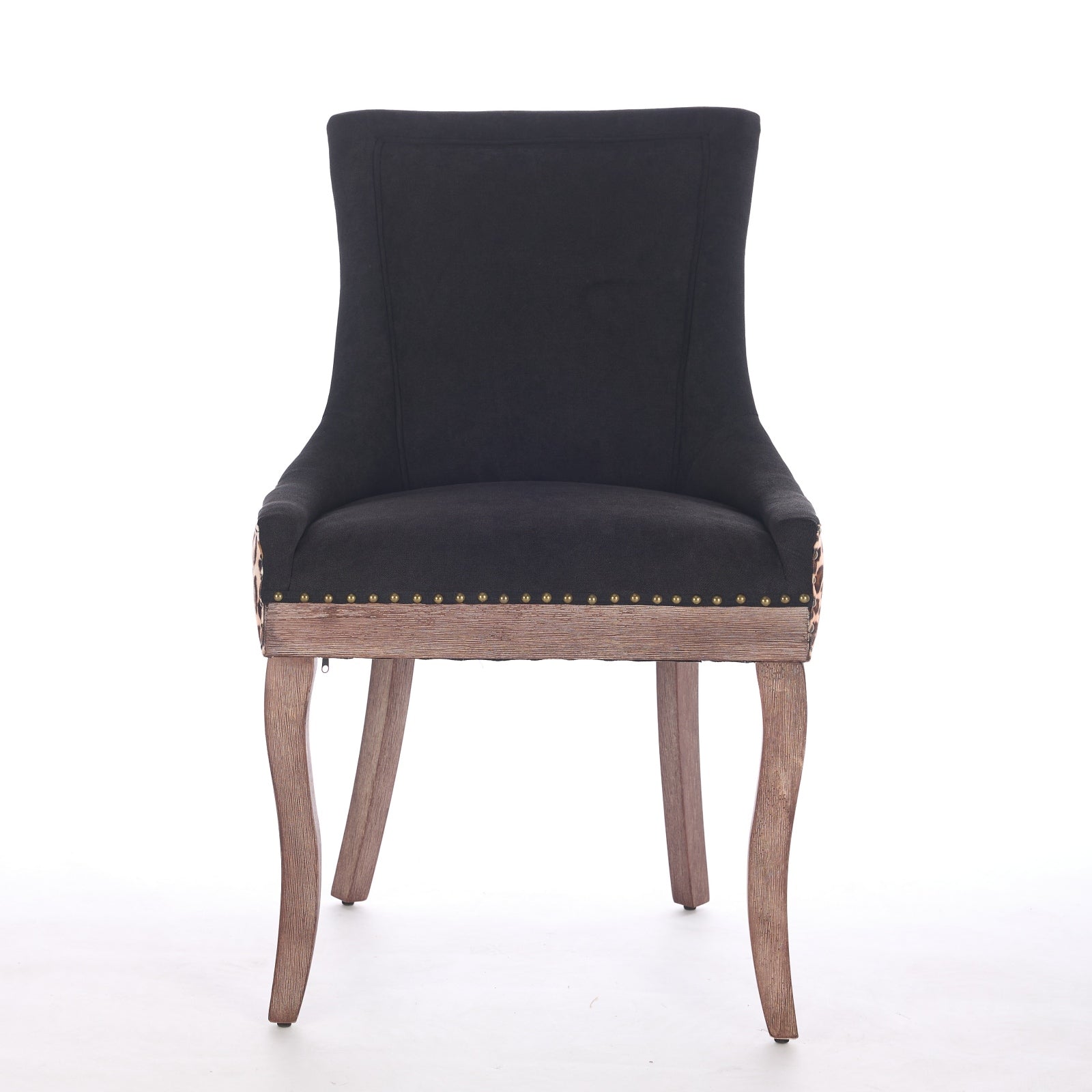 A&A Furniture,Ultra Side Dining Chair, Thickened fabric chairs with neutrally toned solid wood legs, Bronze nail head, Set of 2,Leopard Print