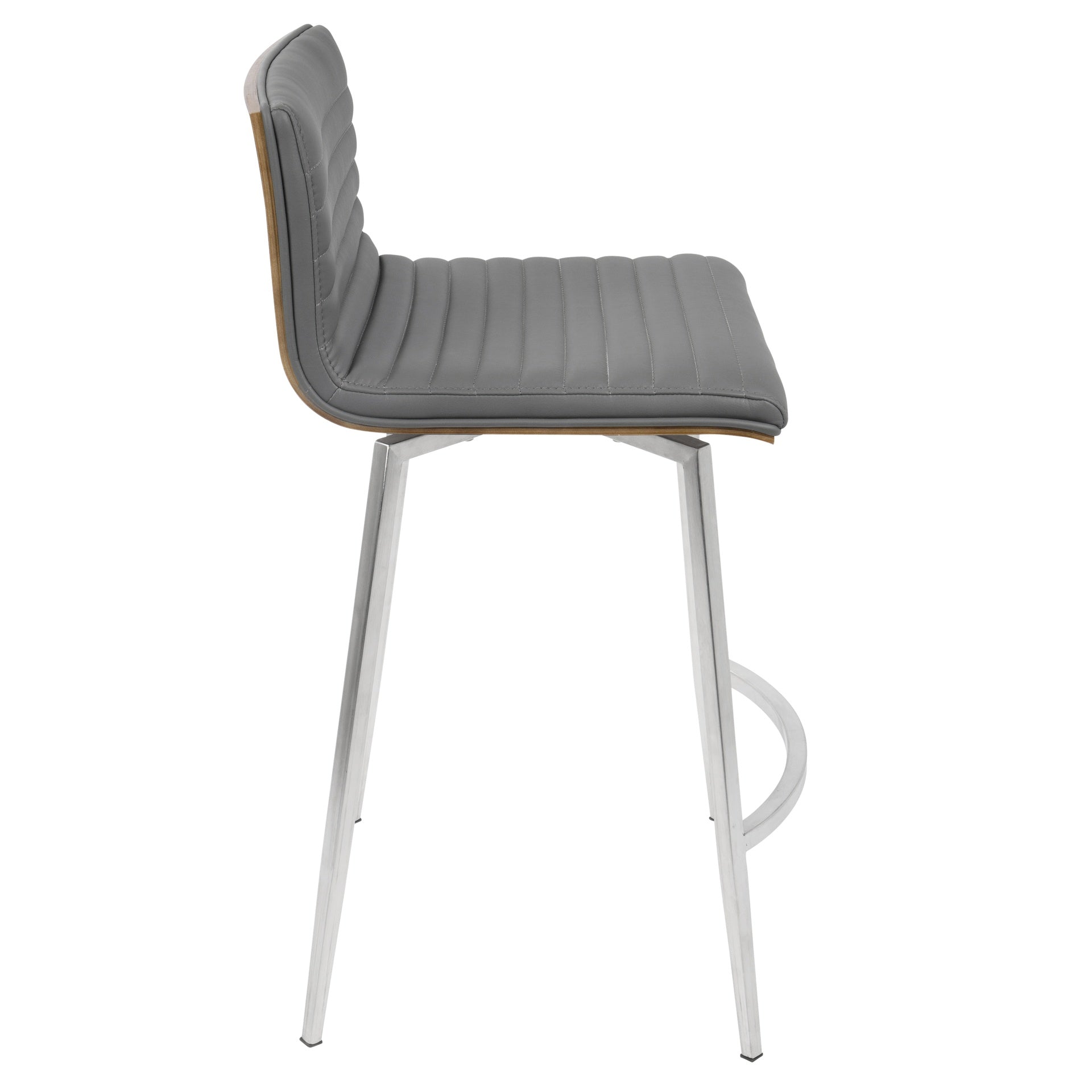 Mason Contemporary Swivel Counter Stool in Stainless Steel, Walnut Wood, and Grey Faux Leather by LumiSource - Set of 2